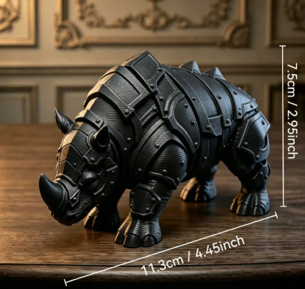 Mecha Armored Rhino Mini Figurine 3D Printing Medieval Rivet Rhinoceros Sculpture Cool Tabletop Ornaments Decor for Study Office Oasis Select Rhinoceros black