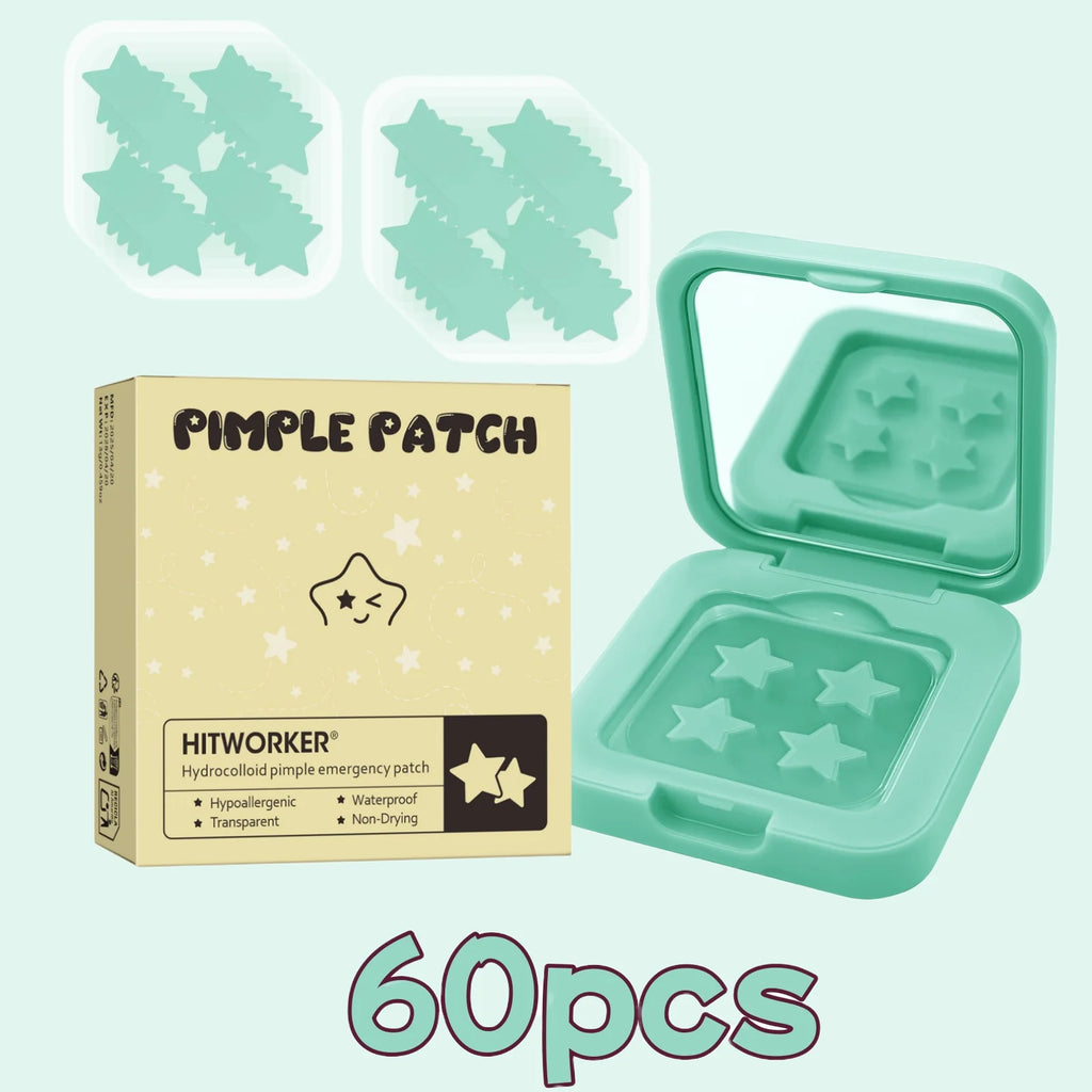 60-Piece Star Blemish Cover Patches + Makeup Mirror | Hydrogel Blemish Cover Patch Oasis Select green