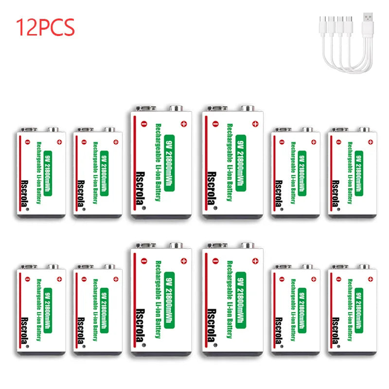 Rscrola USB 9V Rechargeable Battery 21800mWh USB Type-C Rechargeable 9V Li-ion Battery for RC Helicopeter Model Multimeter Toy Oasis Select 12 pcs 9V Batteries 9v