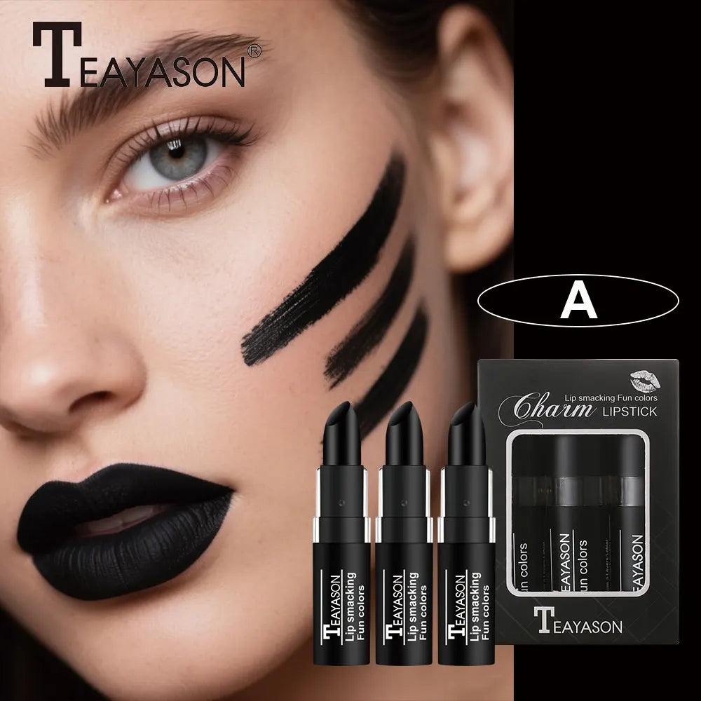 TEAYASON Velvet Matte Lipstick Set – Black, White & Red 3 Pcs
