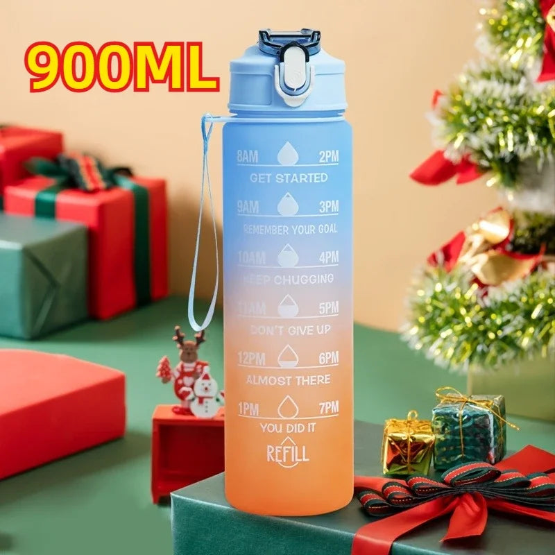 1-3PCS Sports Water Bottle for Running Drinking Bottle 2L Motivational with Time Marker Stickers Portable Reusable Plastic Cups Oasis Select 900ml-blue orange Select style
