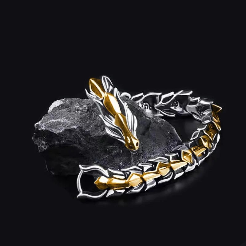 Retro Dragon Head Men's Bracelet | Punk Dragon Scale Alloy