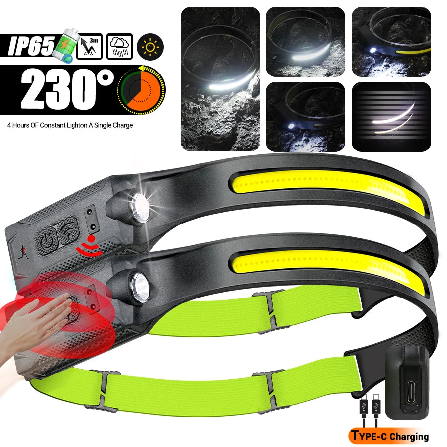 LED Sensor Headlamp | 5-Mode Rechargeable Head Torch | Camping