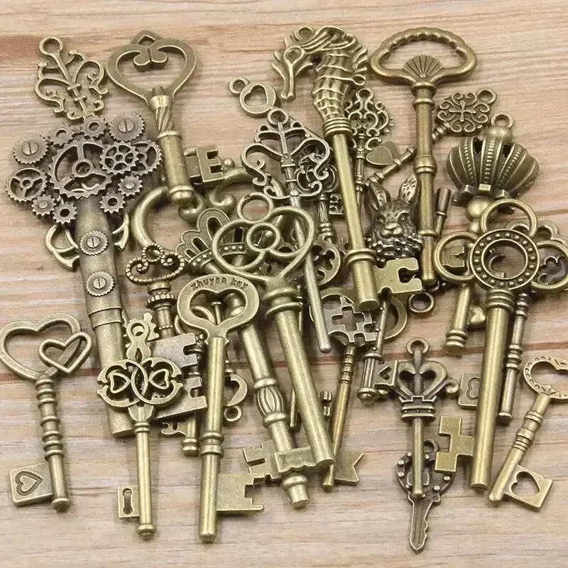 50g/pack mini Key Charms Bracelets Necklace Craft Metal Pendant For Jewelry Making DIY Supplies Small Business Supplies Oasis Select antiquity blue