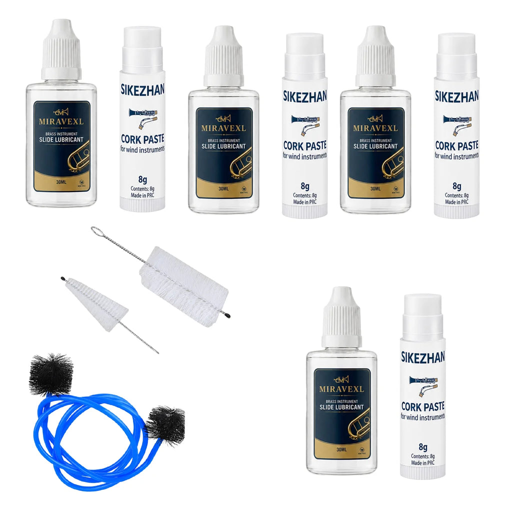Musical Instrument Care Kit – Valve Oil, Cork Grease & Cleaning Brushes for Brass & Woodwind Instruments, Professional Set Oasis Select 9-Piece Set