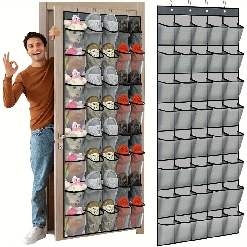 40-Pocket Over The Door Shoe Organizer, Large Mesh Hanging Rack with Nonslip Design, Gray Space-Saving Storage for Closet Dorm Oasis Select Gray-40 grids