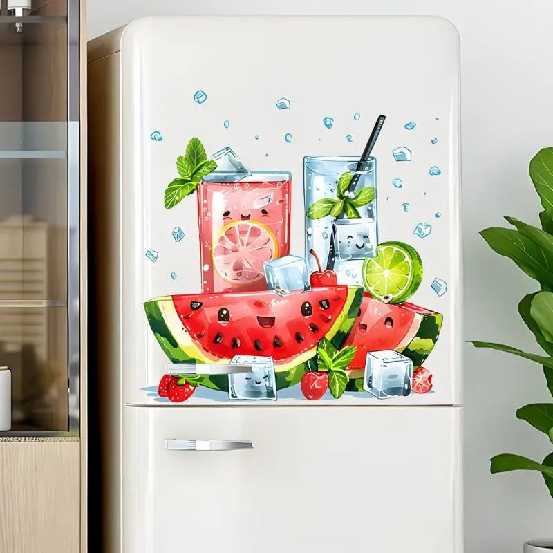 Cool Summer Watermelon Drink Wall Sticker Kitchen Refrigerator Decorative Decal Self-Adhesive Waterproof Removable Home Decor Oasis Select A1