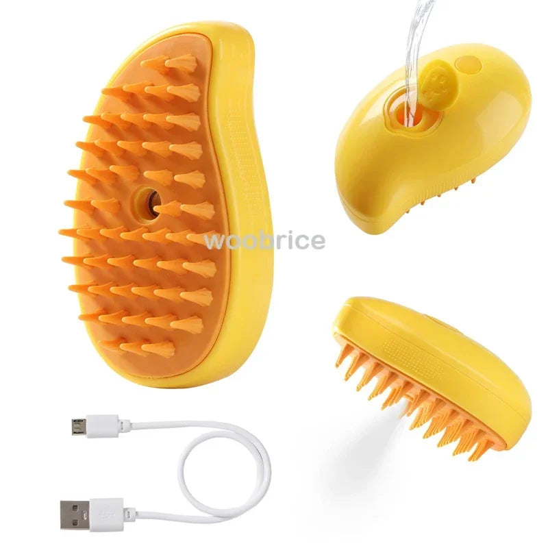 3-in-1 Dog Hair Cat Hair Brush Electric Pet Cleaning Brush Steam Spray Brush Massage Hair Removal Comb Anti Flying Brushes Oasis Select yellow