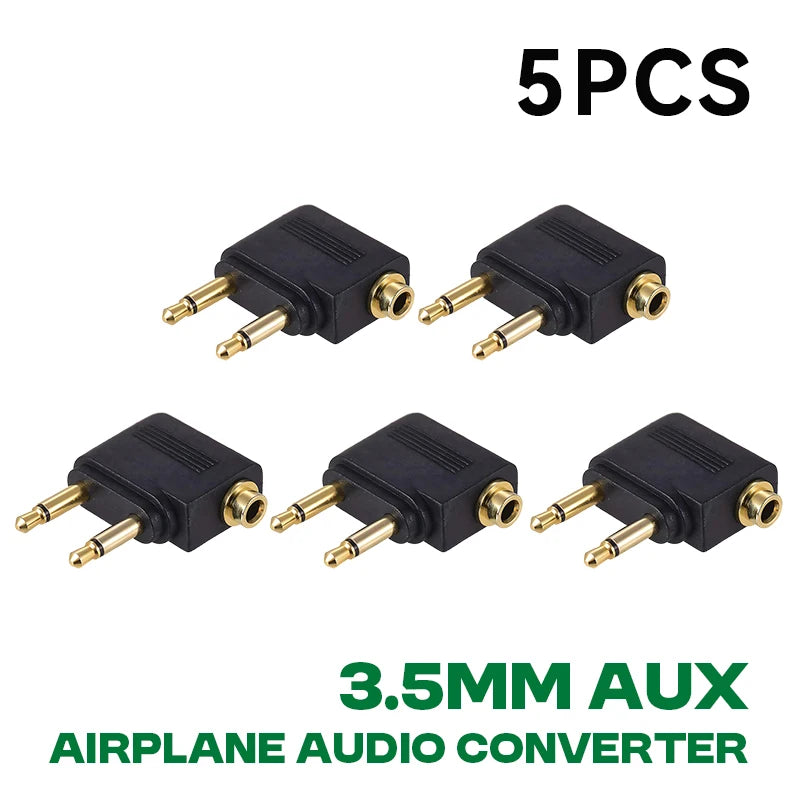 Wholesale 1-10PCS/Lot 3.5MM AUX Airplane Audio Converter Airline Aircraft Headphone Plug Jack Audio Adapter For Aircraft Travel Oasis Select 5PCS Black