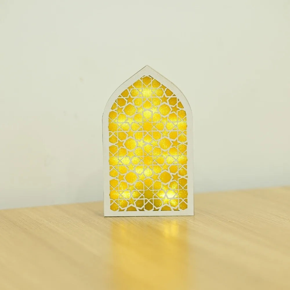 Eid LED House Night Light Ornament | Moon Carved Wooden Decor