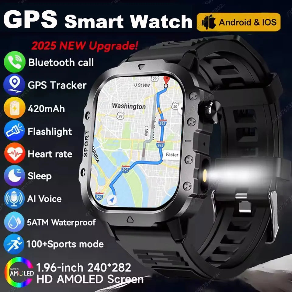 2025 New SmartWatch Men Militray Outdoor GPS Sport Watches Heart Rate Sleep Waterproof Smart Watch IOS Android Oasis Select