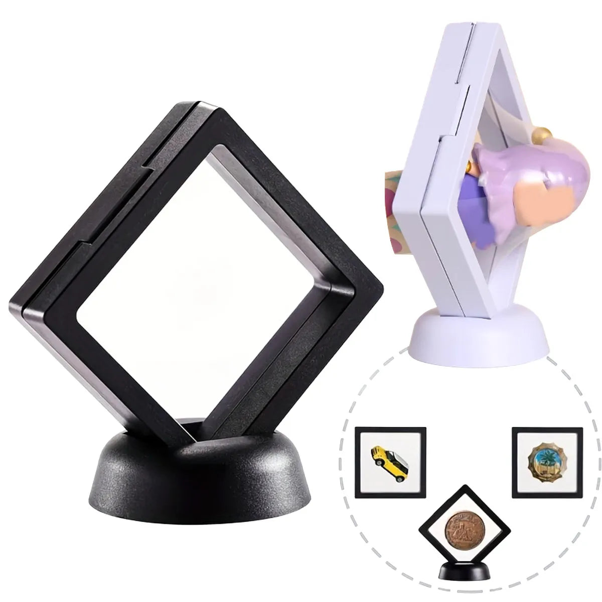 Floating display box with base, transparent film display box, challenge coins, specimens, jewelry display and storage Oasis Select