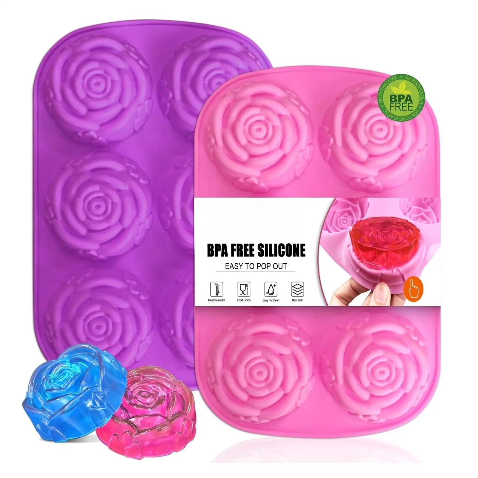 3D Rose Ice Molds Ice Cubes Trays Make 6 Grids DIY Handmade Ice Ball Maker Silicone Cake Mold Bakeware Baking tool Ice Moulds Oasis Select