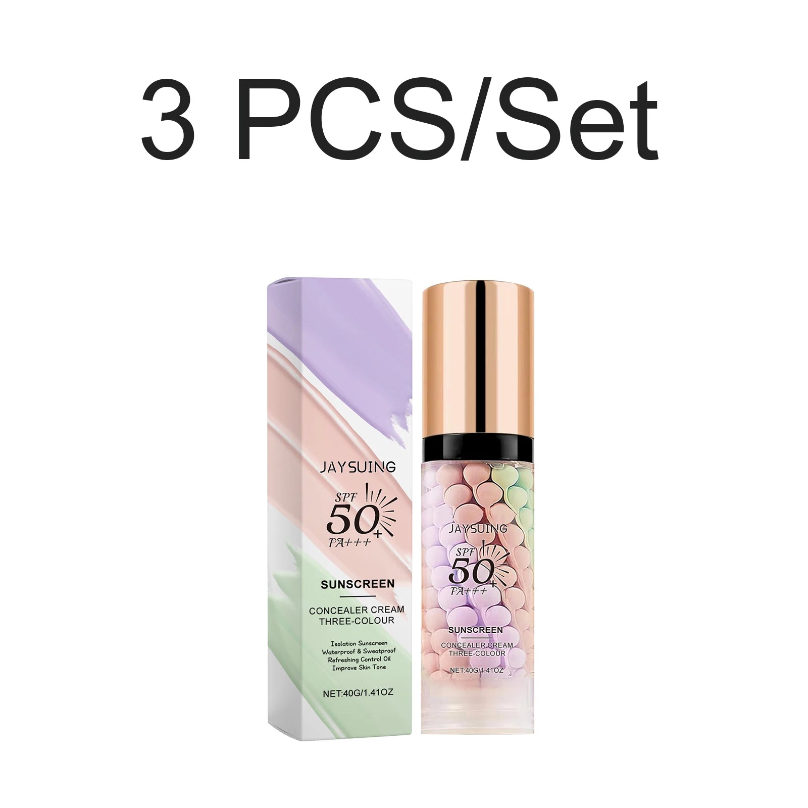 Tri Color Isolation Cream Sunscreen Primer Waterproof Makeup Base Concealer Blemishes Color Correcting Long Lasting Natural Oasis Select 3 PCS