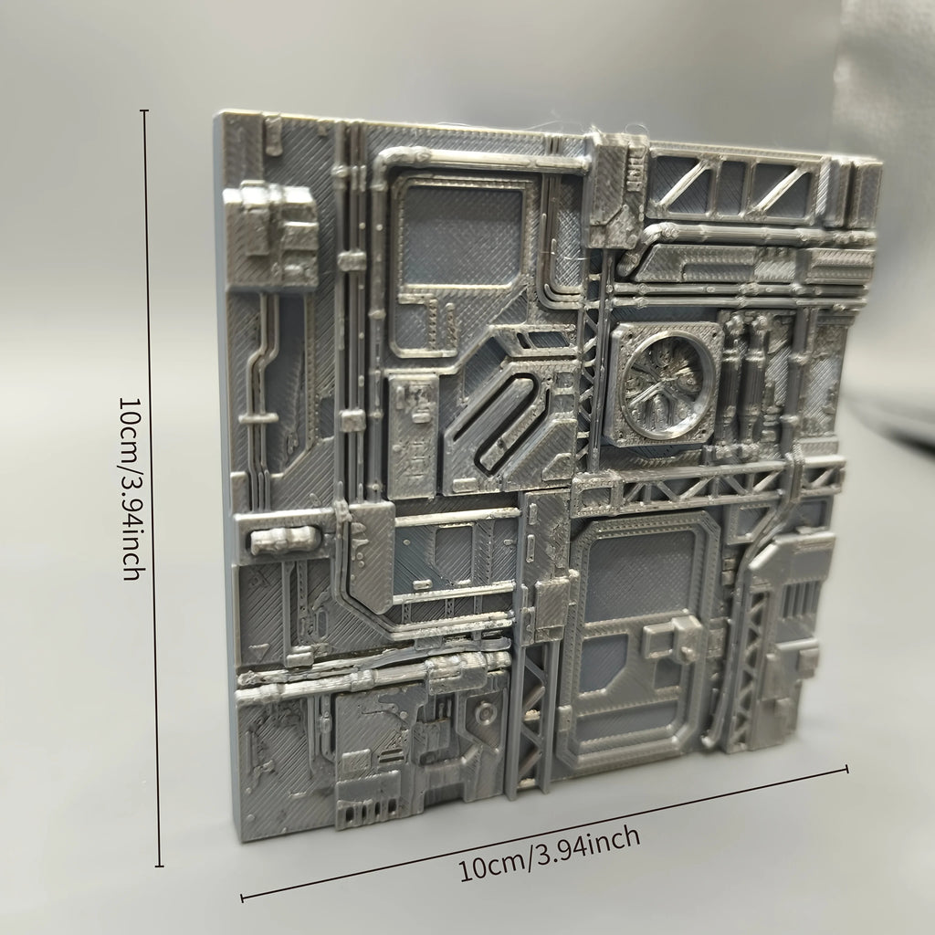 Sci-Fi Spaceship Wall Panel Model - Industrial Futuristic Station Tile, Cyberpunk Diorama Base for Miniature Scenery Oasis Select silver