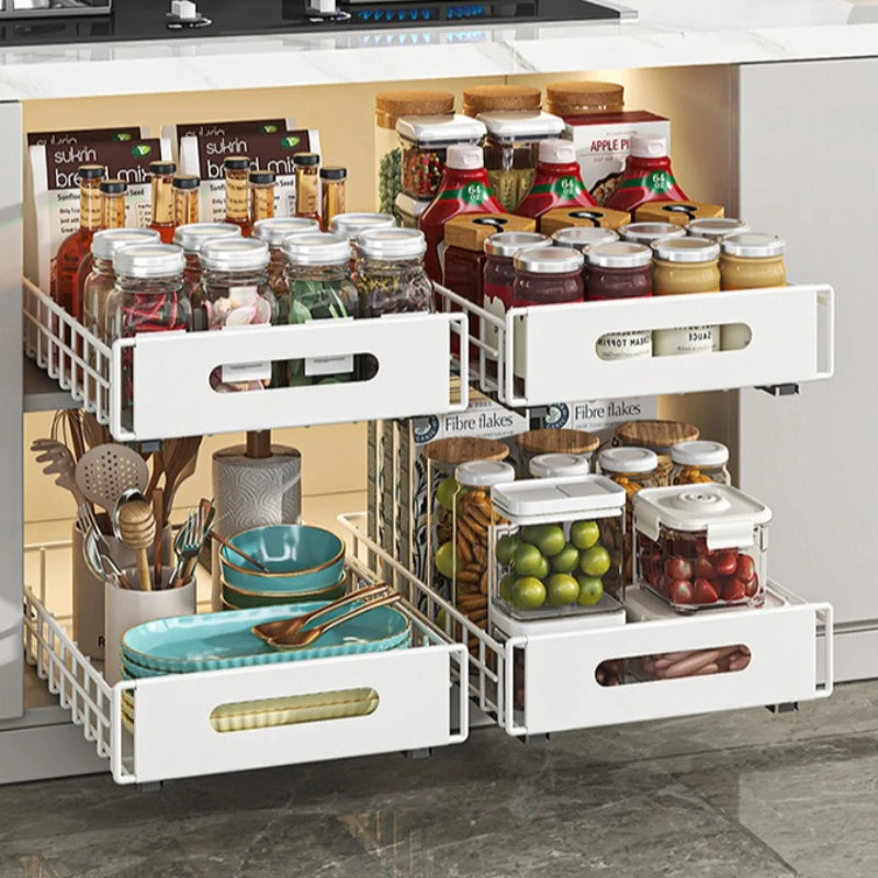 Lower sink shelf No punching, basket in cabinet, bathroom countertop finishing rack, double-layer kitchen pumping storage rack Oasis Select