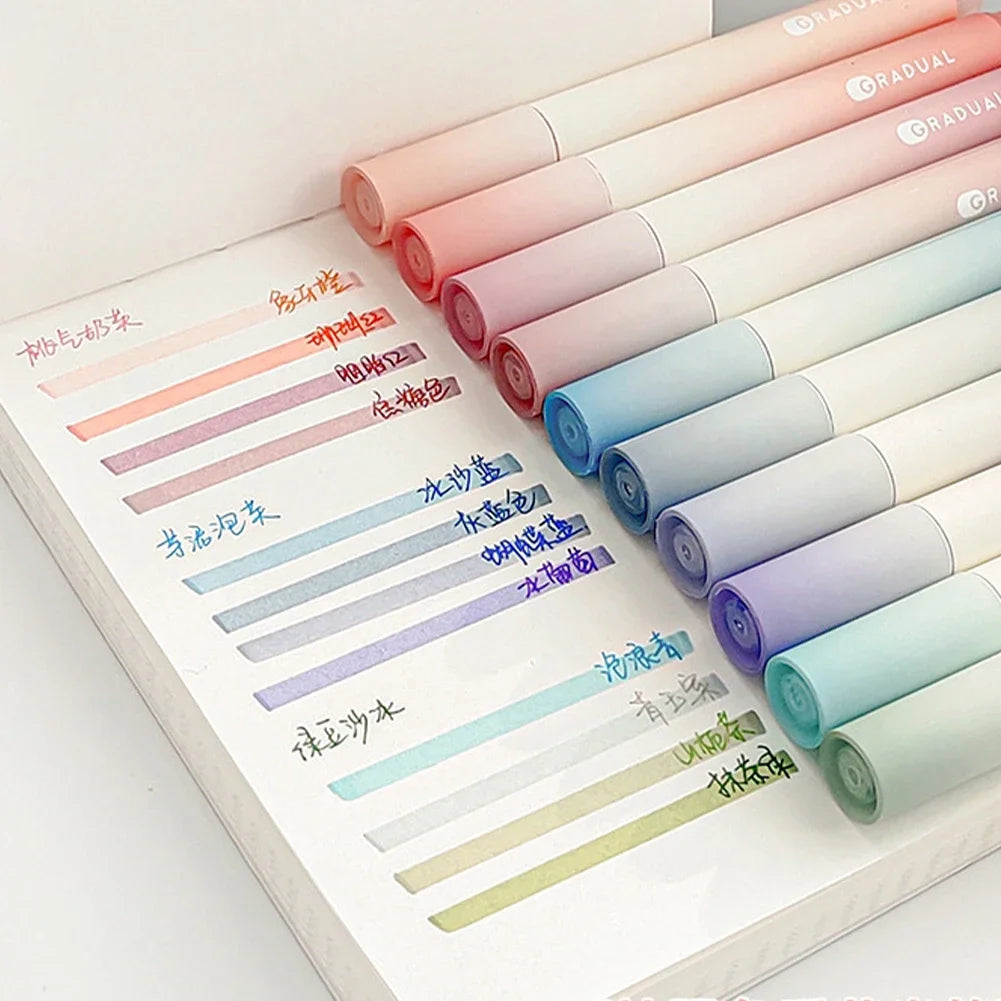 4Pcs/set Macaron Highlighters Color Gradient Highlighter Pens Kawaii Stationery Students Marker Pen Cute School Office Supplies Oasis Select