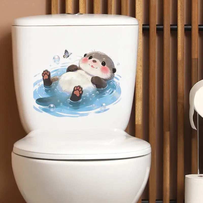 Creative Otter Toilet Tank Sticker Ocean Wave Waterproof Vinyl Decal Self-Adhesive Wall Art for Home Restroom Decor Oasis Select