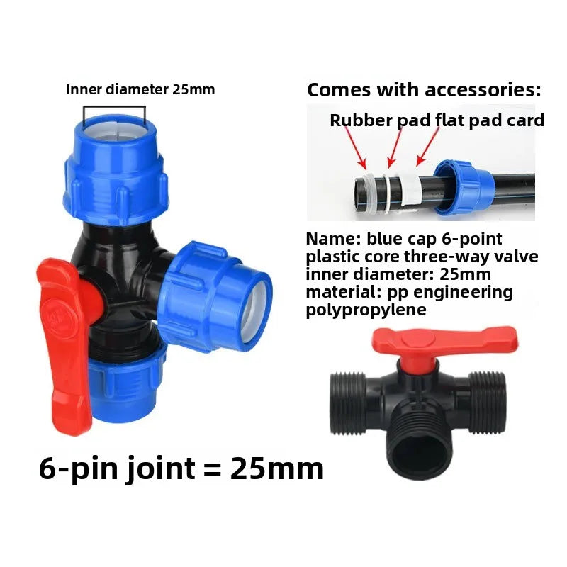 1x PE Pipe 3-Way Ball Valve 20/25/32/40/50mm Plastic Ball Quick Connect Three-way Three-way Ball Oasis Select 25mm 1