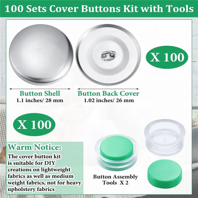 LIKE WISH 100 Sets Cover Buttons Kit With Tools Size Buttons To Cover Self Cover Buttons DIY Fabric Cloth Cover Buttons Durable Oasis Select
