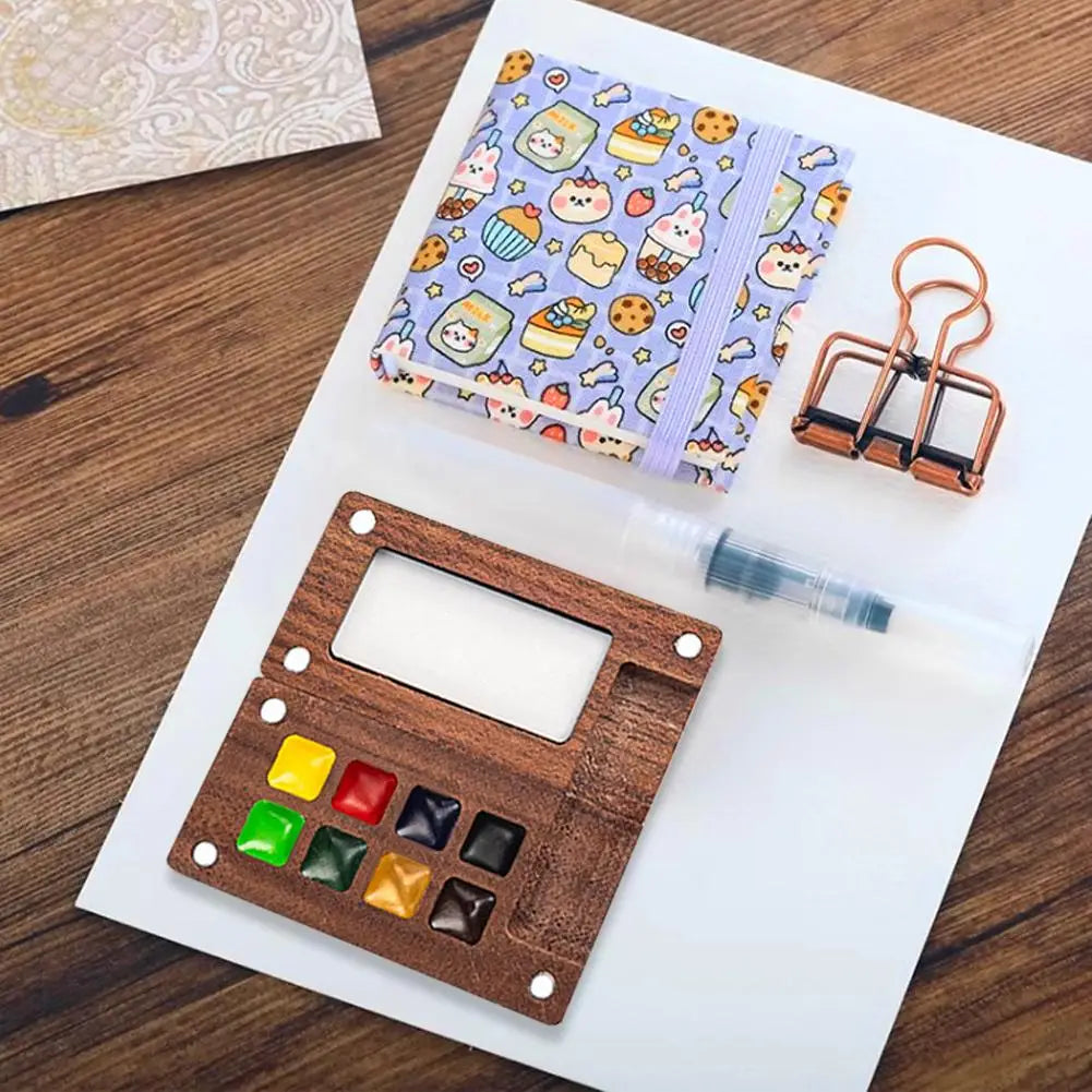Travel Watercolor Palette Set – Wooden Paintbox & Sketchbook