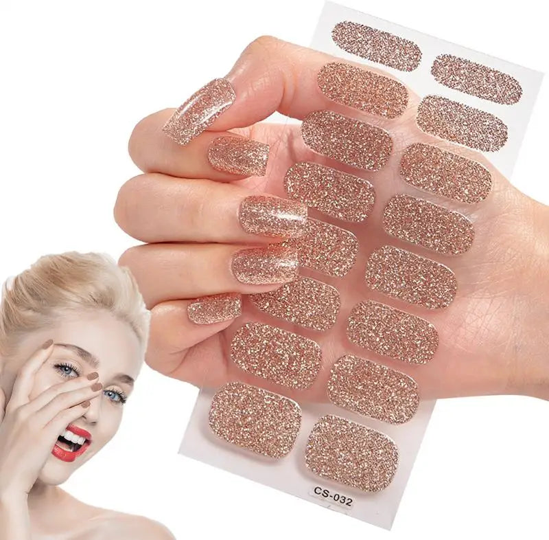new 16Tip French Glitter Foil Gel Nail Wraps UV Semi-Cured Full Cover Nail Patch Strip Sticker UV LED Lamp Gel Nail Polish Wrap Oasis Select
