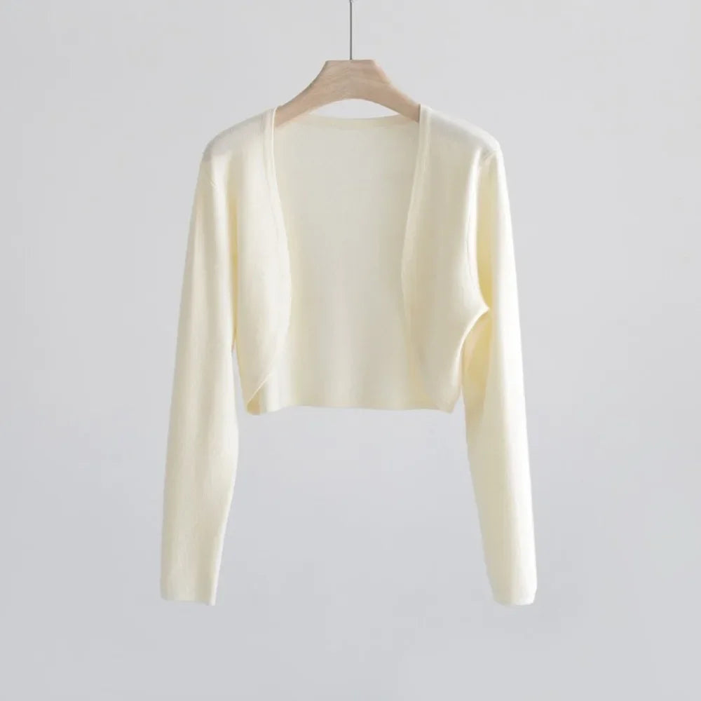 Women's Ice Silk Knit Cardigan – Open Front Crop Shrug Cover Up