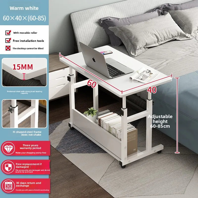 Multi-functional Computer desk Bedside table Mobile lifting small table Household small laptop holder with wheels Durable Oasis Select 60 40 White-C