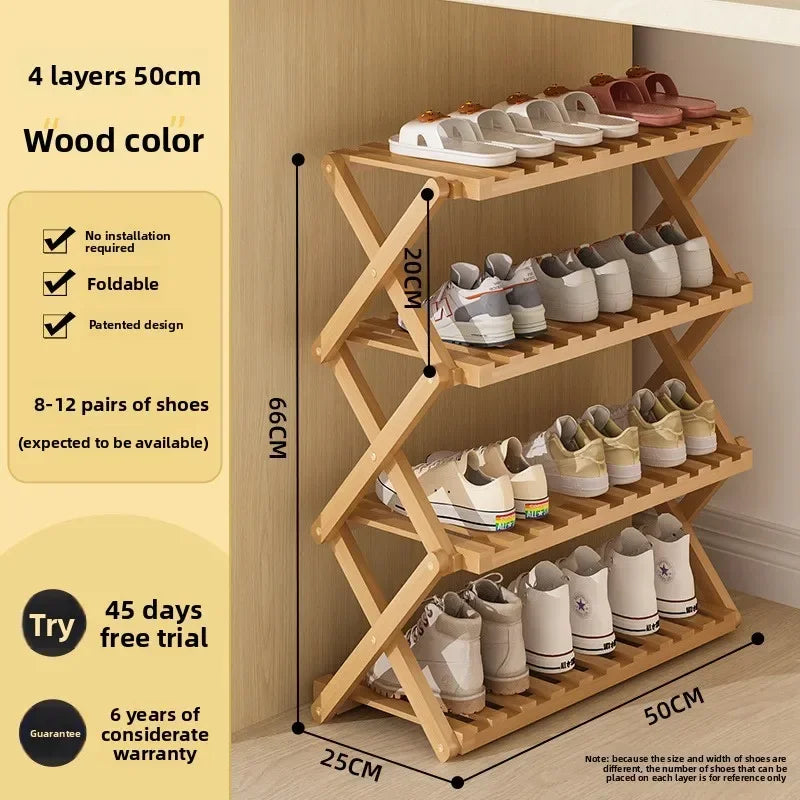 Simple shoe rack household door dormitory folding shoe rack free of installation shoe cabinet sturdy and durable Oasis Select 4C-50cm-primary