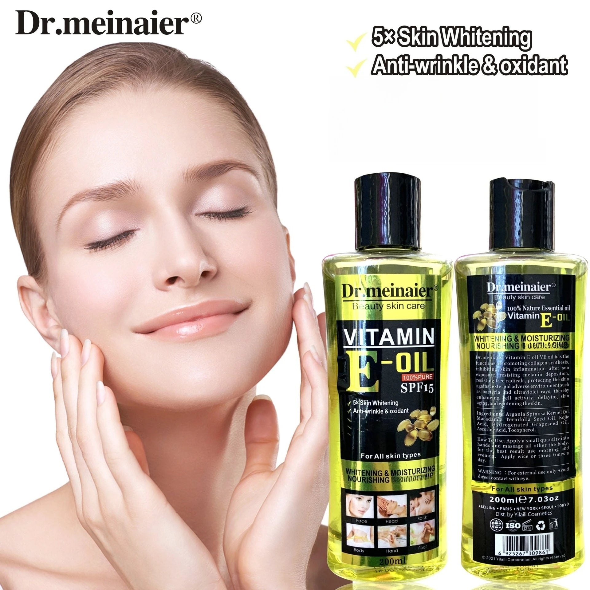200ml Vitamin C Whitening Facial Essential Oils Vitamin E Body Moisturizing Massage Oil Natural SPA Emollient Oil Oasis Select
