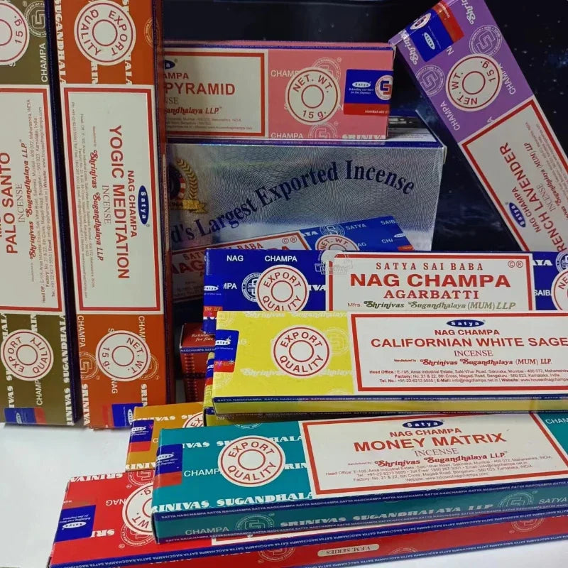 6/12boxes Satya White Sage Incense Sticks Home Fragrance NAGCHAMPA Sticks OUDH PALO SANTO Mix Incense YOGIC MEDITATION Aroma Oasis Select