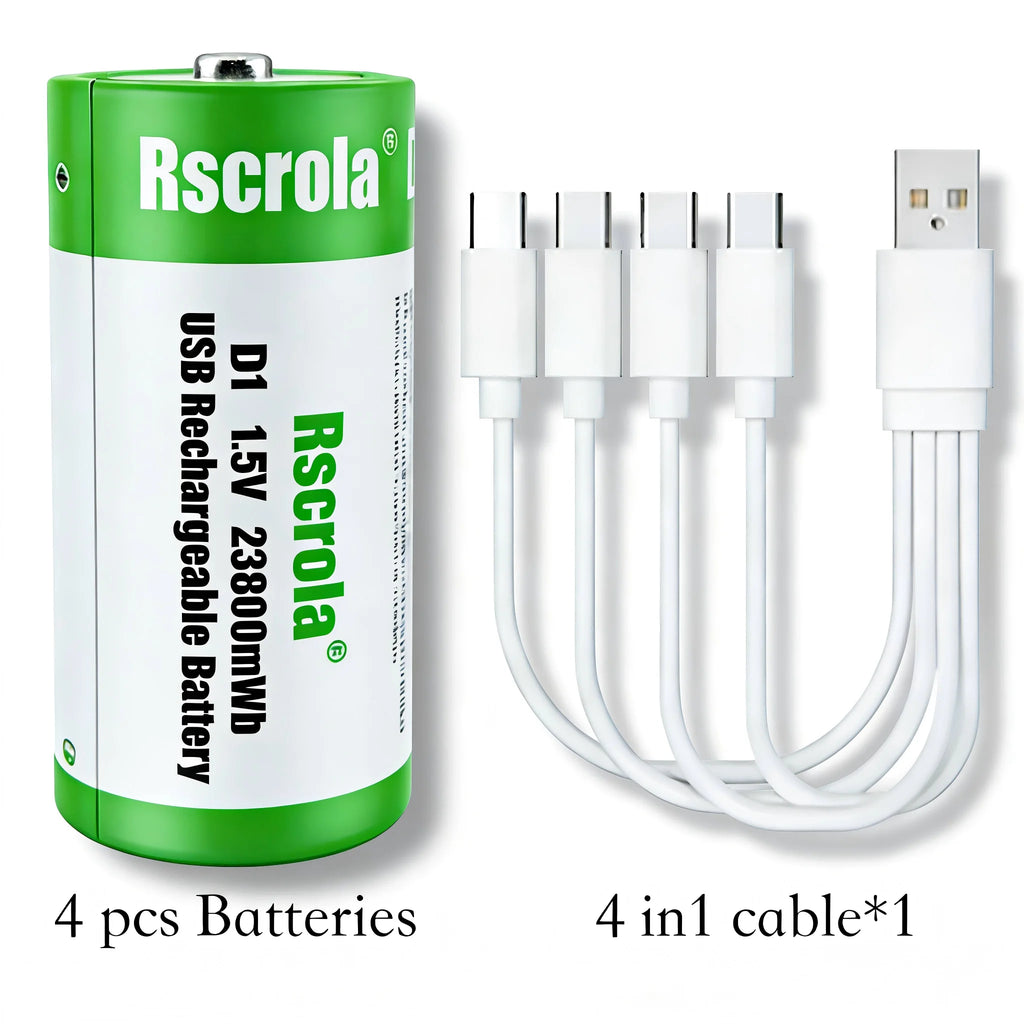 D Size 1.5V 23800mWh USB‑C Rechargeable Li‑ion Battery High Capacity Rechargeable D Cell for Flashlight Lantern Toys D battery Oasis Select 1.5V 4 PCS Batteries