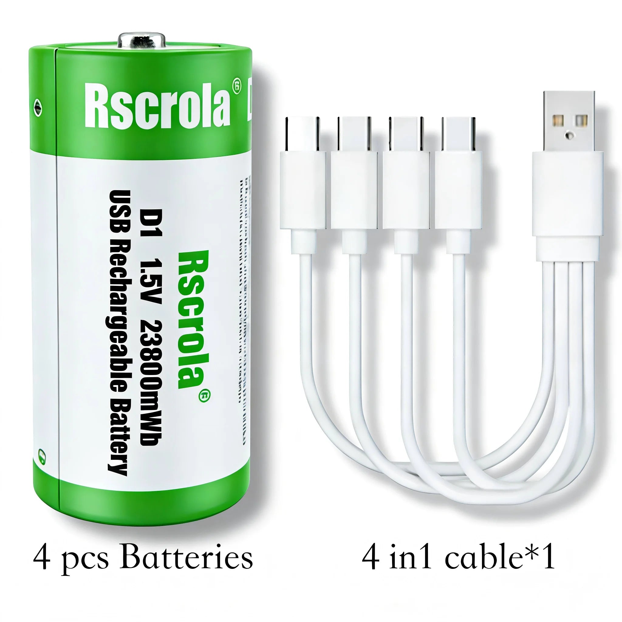 D Size 1.5V 23800mWh USB‑C Rechargeable Li‑ion Battery High Capacity Rechargeable D Cell for Flashlight Lantern Toys D battery Oasis Select 1.5V 4 PCS Batteries