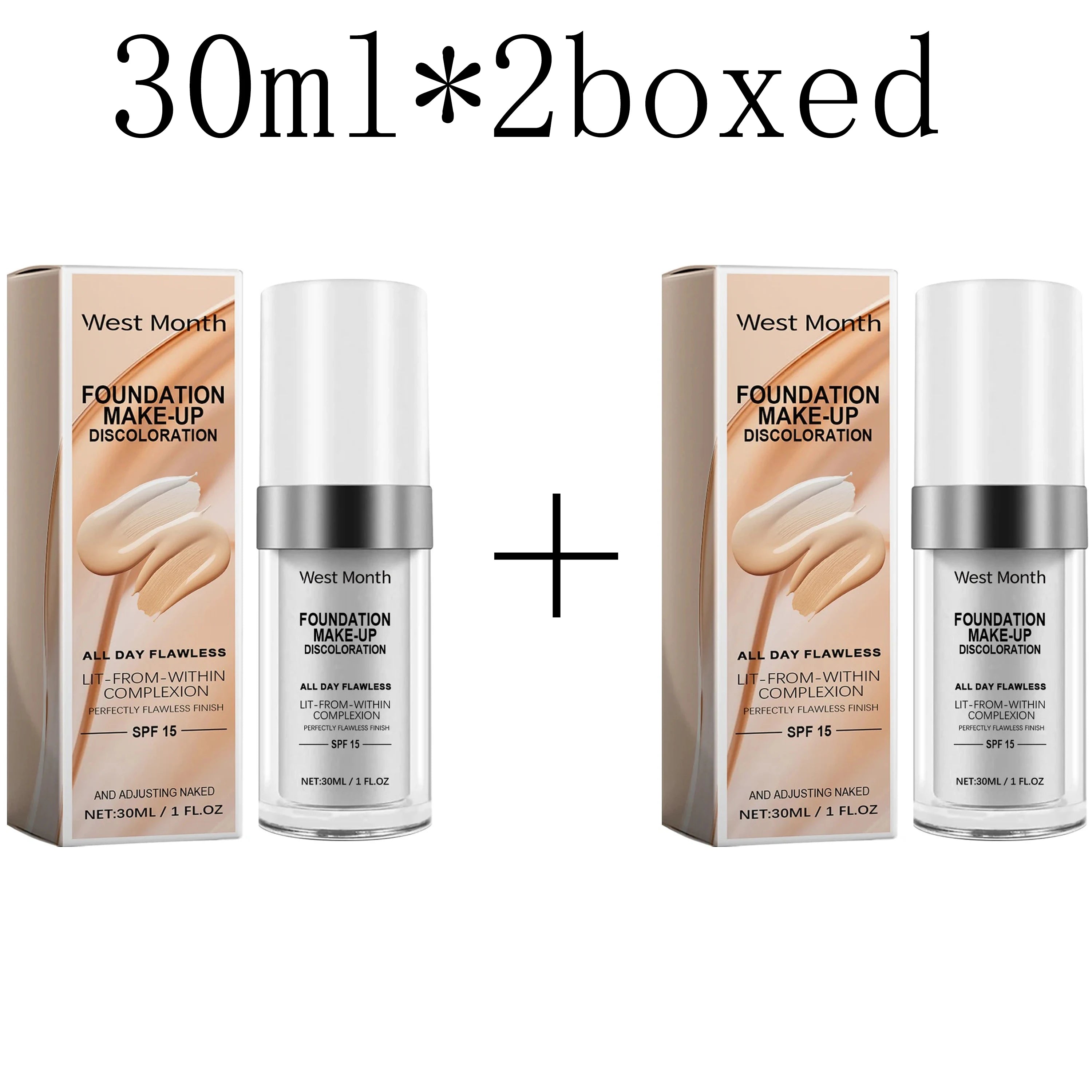 West Month Color Changing Foundation Long Lasting Waterproof Oil Control Matte Finish Makeup Foundation Full Coverage Concealer Oasis Select 30ml boxed X 2pcs