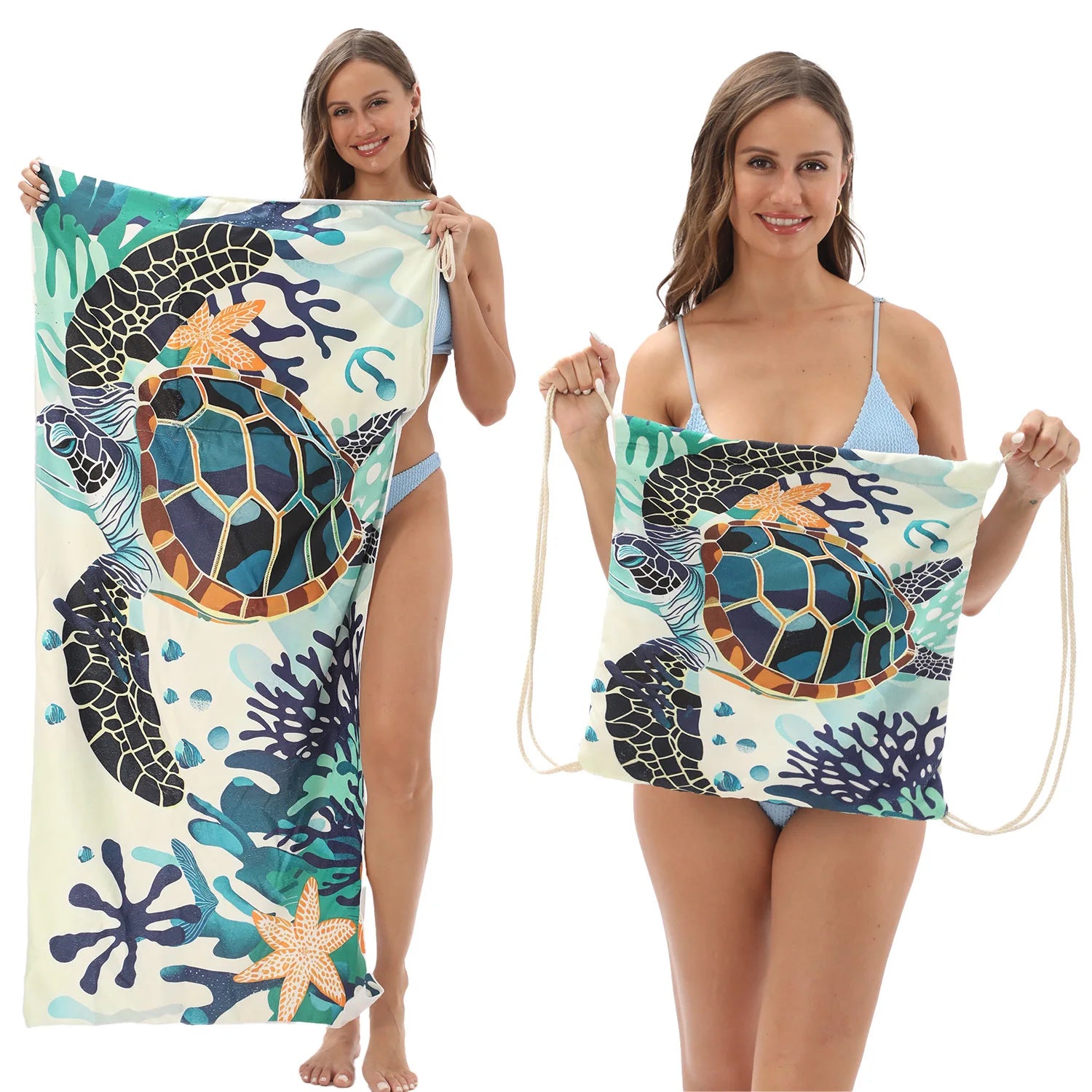 2-in-1 Multifunctional Foldable Beach Towel Printed Bath Towel Integrated Beach Towel Bag for Storage Oasis Select 11 70X140cm