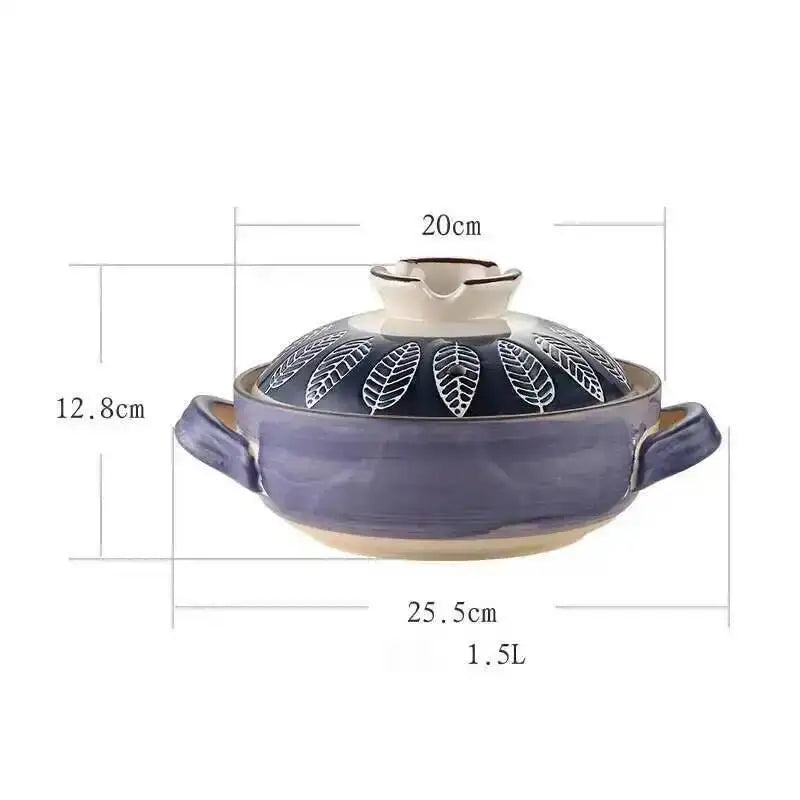Japanese Ceramic Casserole Stew Pot Household Cooking Gas Retro Flower Pattern Soup Pots High Temperature Resistant Cooking Pot Oasis Select X124 1.5L