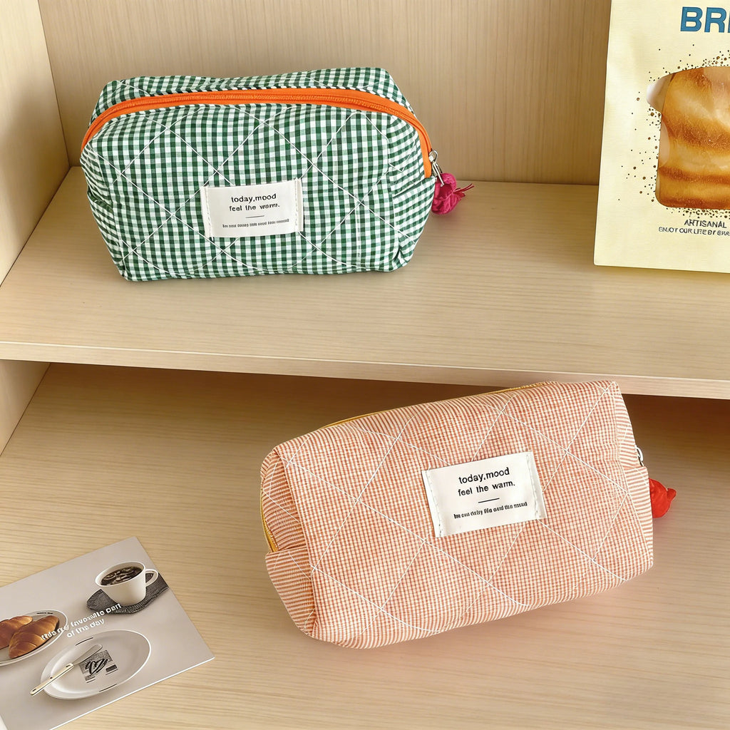 Vintage Plaid Octagon Bag, Japanese Style Makeup Pouch, Cute Cosmetic Bag for Women, Portable Travel Organizer Oasis Select