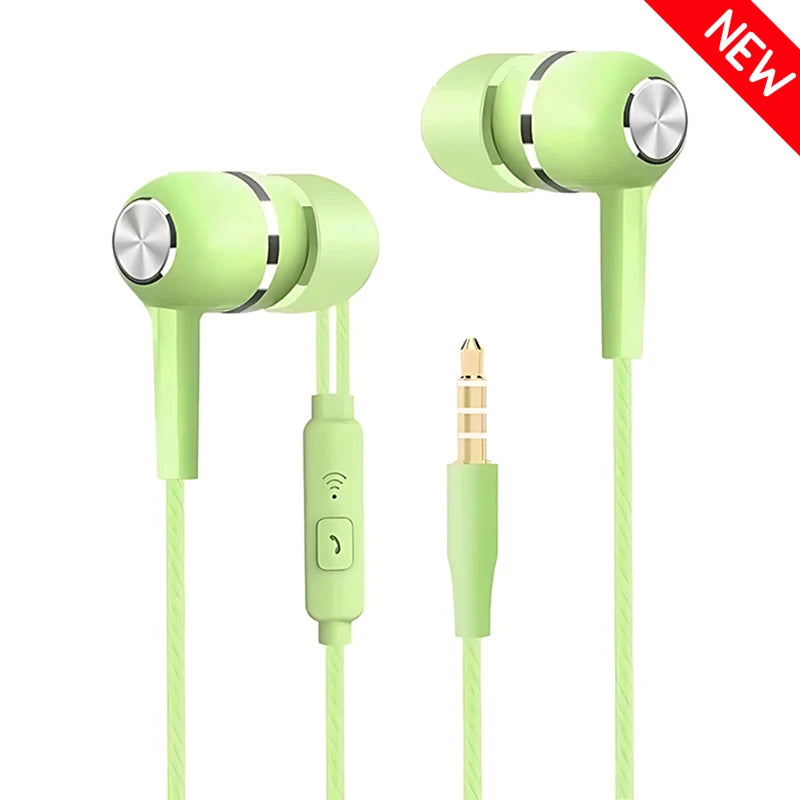 3.5mm Wired Earphone In Ear Headset HIFI Heavy Bass Earbuds Monitor Sports Headset Stereo Music Gaming Headphone With Microphone Oasis Select Green 1PCS
