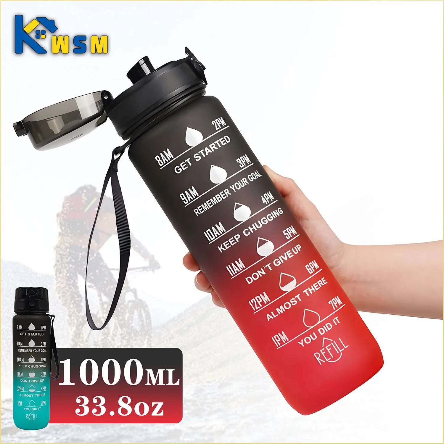 900/1000ml Sports Bottle with Time Scale Outdoor Gradient Color Sports Bottle Portable Fitness Motivational Straw Mug BPA Free Oasis Select