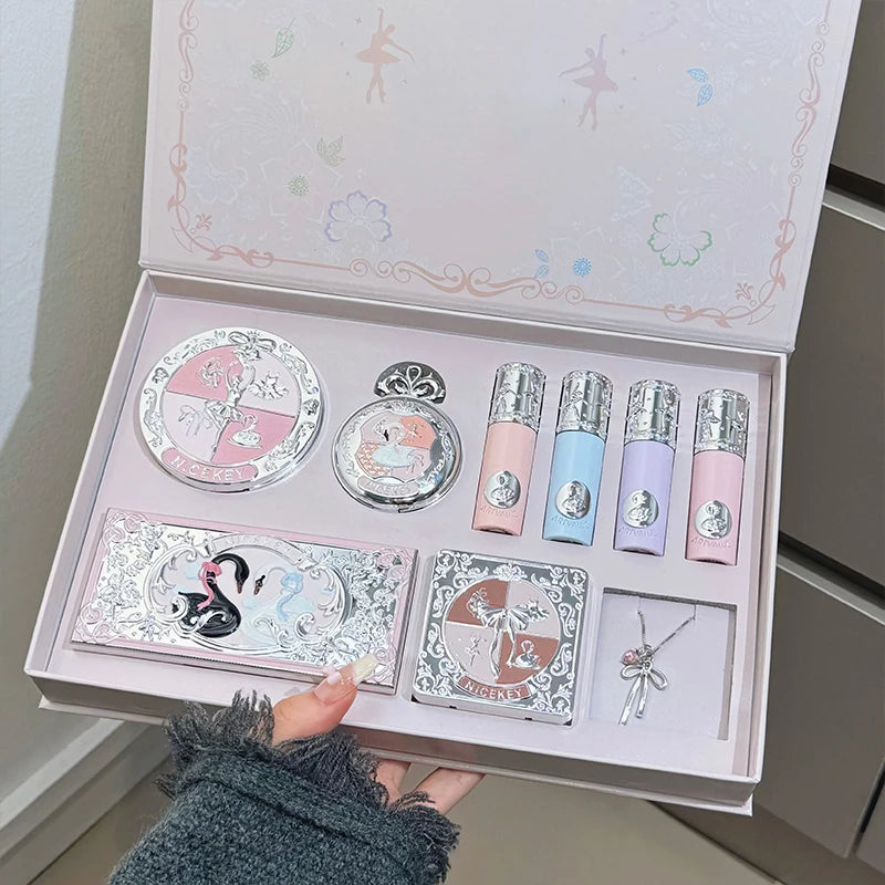 NICEKEY Multipurpose Makeup Sets Include 4 Lip Mud,1 Blush,1 Pressed Powder,1 Eyes Palette,1 Contour Palette With Necklace Gift Oasis Select Face Makeup Sets