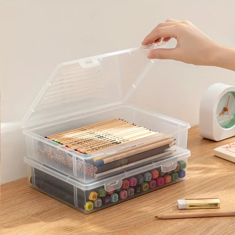 Large Capacity Pencil Case Transparent Plastic Notebook Sketch Marker Colored Lead Painting Storage Box, Back To School Supplies Oasis Select