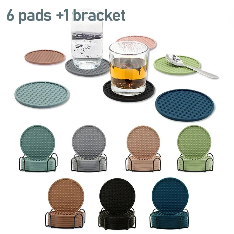 6-Pack Round Silicone Coasters – Heat Resistant Drink Mats Set Silicone Coaster Set Oasis Select
