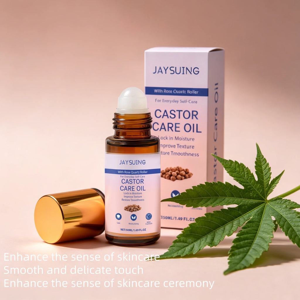 Natural Organic Castor Oil With Rose Quartz Roller Skin Care Essential Oil Moisturize Nourish Skin Barrier Hair Growth Products Oasis Select