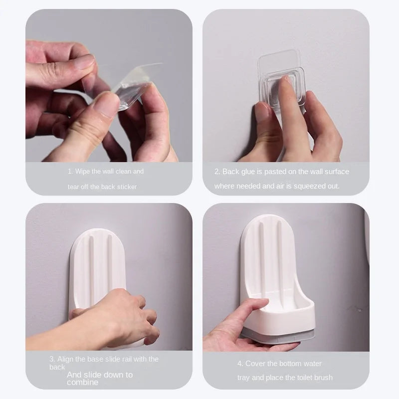 Toilet Brush with Base, Wall-Mounted Quick-Drain Cleaning Tool for Bathroom, All-Round Cleaning Brush, Soft Rubber Brush Head, Does Not Damage the Glaze, Toilet Cleaning Brush Bathroom Accessory Set Oasis Select