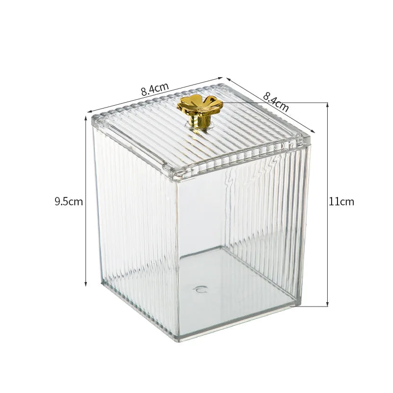 Makeup Storage Organizer Bathroom Jar Cotton Swab Storage Acrylic Square Container Cotton Puff Storage Box Cosmetic Cotton Box Oasis Select