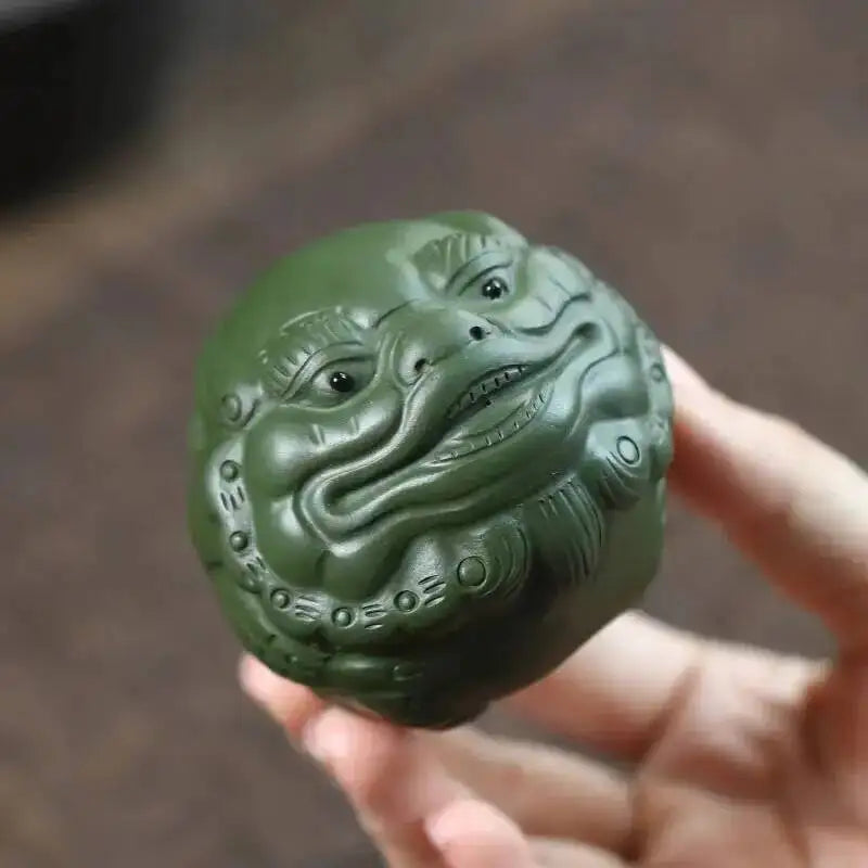Zisha Tea Pet Pixiu Wealth-attracting Small Ornament Green Clay Handheld Play Ball Lion Sculpture Tea play Oasis Select Default Title