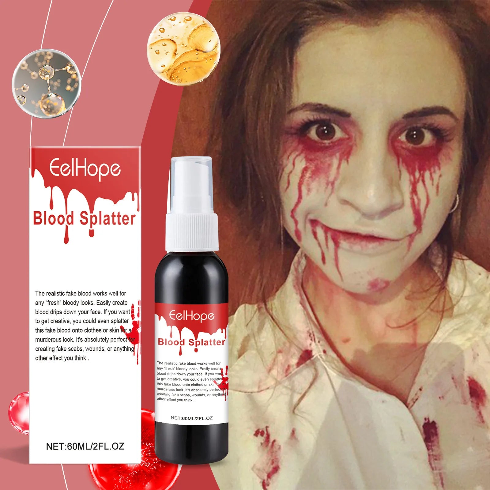 Halloween Fake Blood Spray – Zombie Vampire Wound Makeup Theatrical Fake Blood Oasis Select