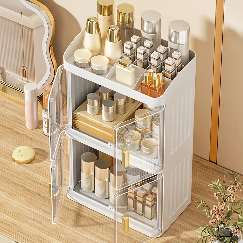 1pc Cosmetic Storage Box, Transparent Door Display Cabinet with Lipstick Holder, Magnetic Closure Design. Oasis Select
