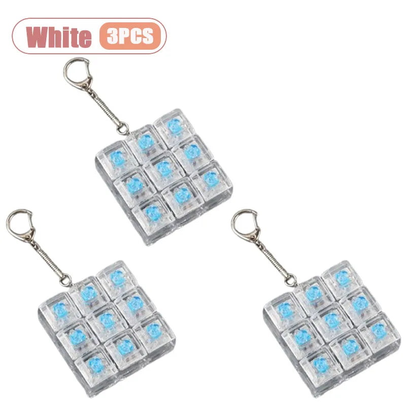 1-20PCS 9 Keys Mechanical Switch Tester Keychain Fidget Clicky Stress Relief for Keyboard Enthusiast Gamer Desk Decor Oasis Select White-3PCS
