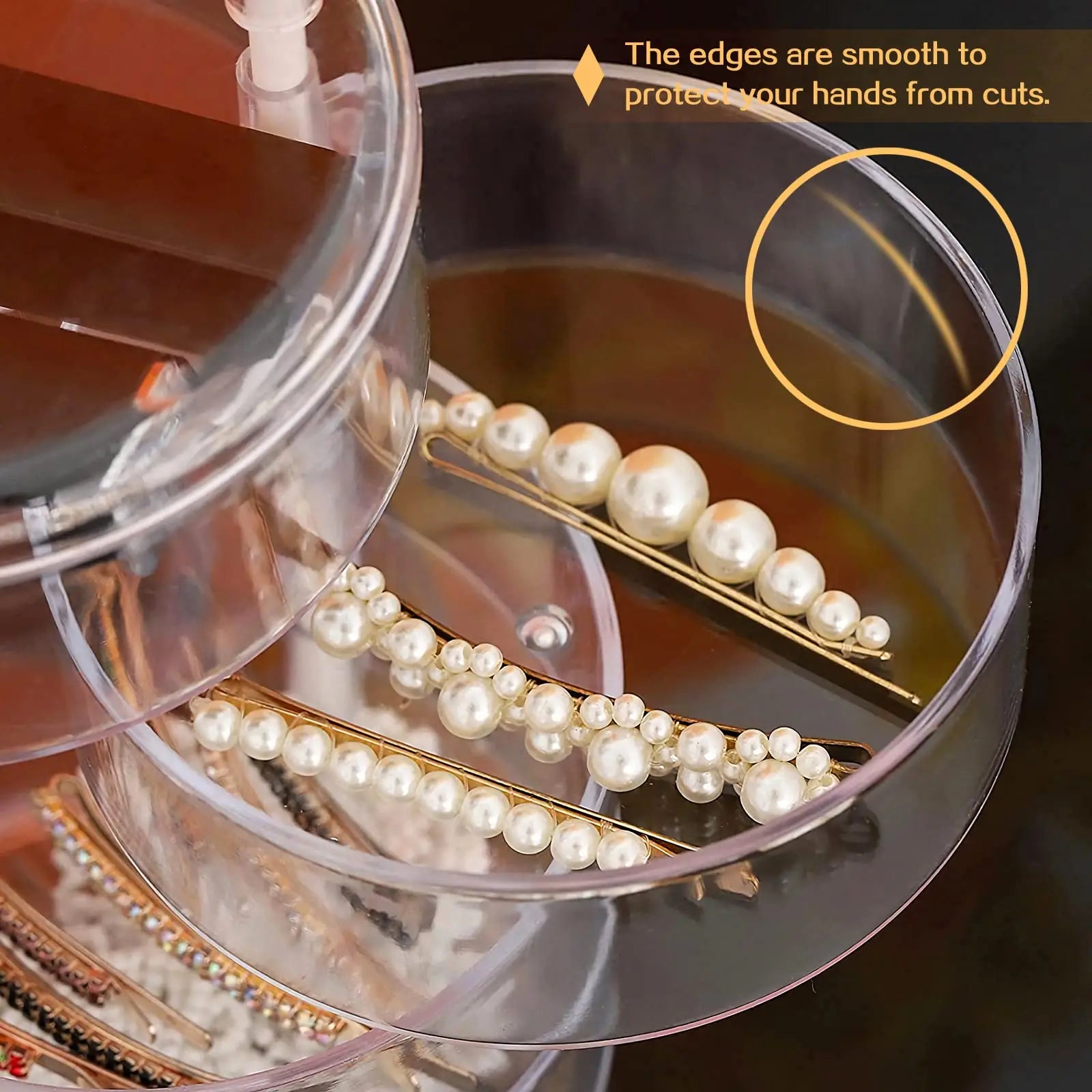 5 Tier Jewelry Organizer, Rotatable Hair Ribbon Box Earring Holder Organizer, Transparent Hair Accessories Storage Tray with Lid Oasis Select